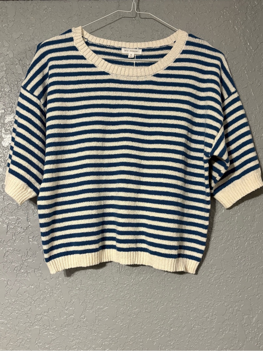 Blu Pepper Blue & Cream Striped Knit Top
